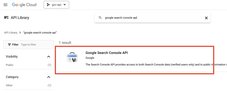 Search Console API Details Screen