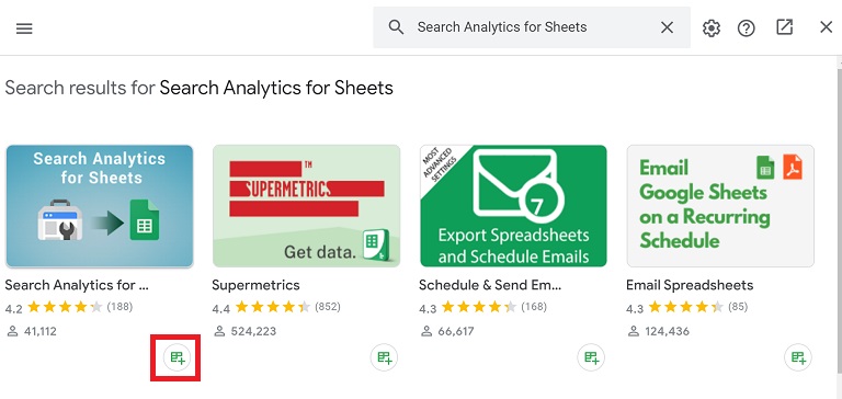 Search for the Search Analytics For Sheets add-on