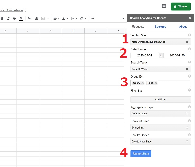 Export data from Google Search Console
